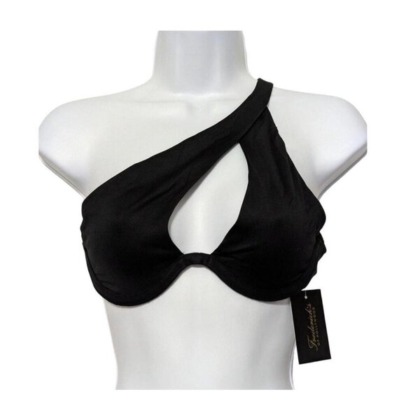 Fredericks of Hollywood Taormina Black One Shoulder Bikini Swim Top Sz Small Bla - Picture 6 of 7